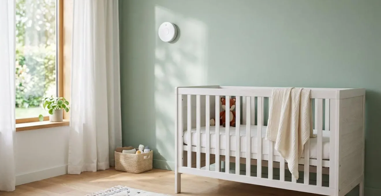 Modern nursery with carbon monoxide alarm ensuring infant safety