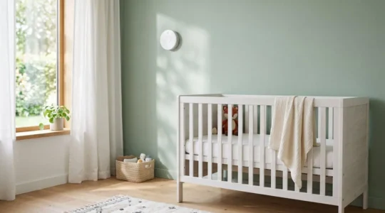 Modern nursery with carbon monoxide alarm ensuring infant safety