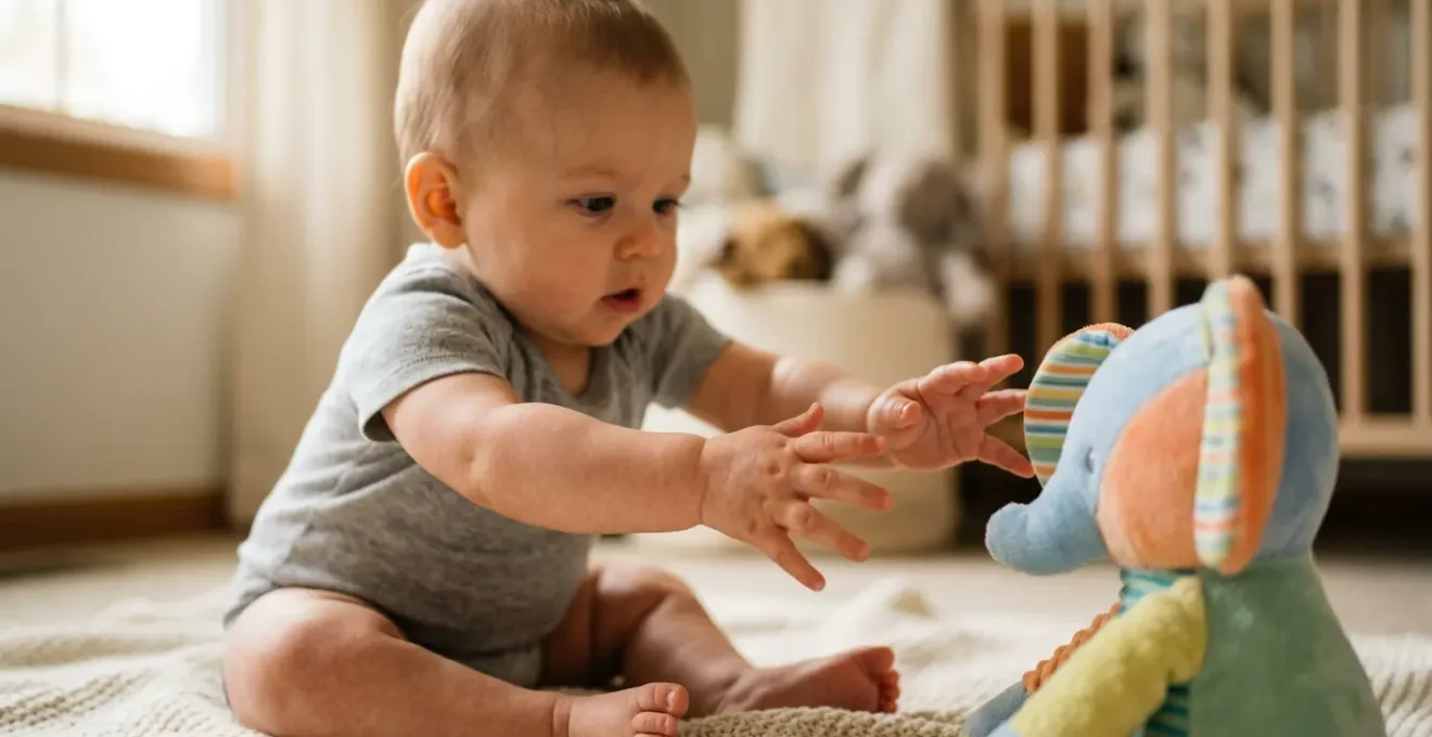 Close-up of baby's hand transitioning from jerky movement to controlled reaching