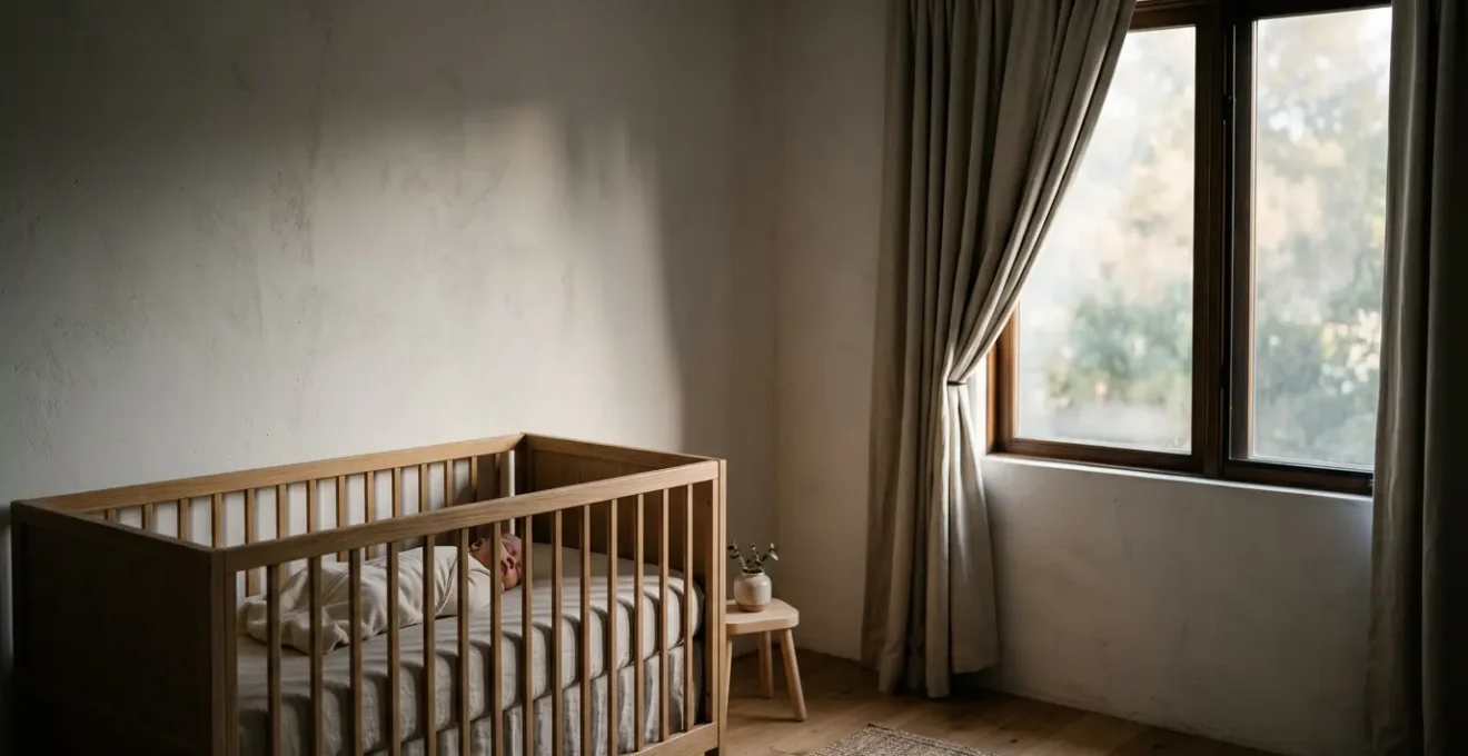 Newborn baby sleeping peacefully in a naturally lit nursery, symbolizing circadian rhythm development at six weeks