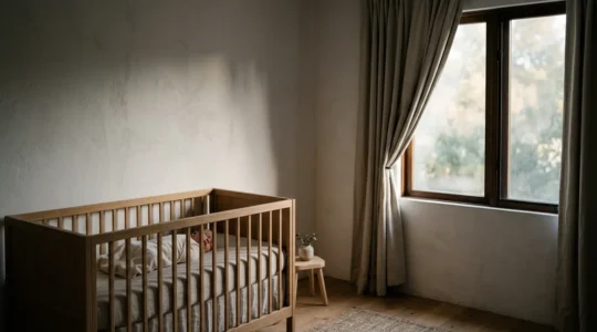 Newborn baby sleeping peacefully in a naturally lit nursery, symbolizing circadian rhythm development at six weeks