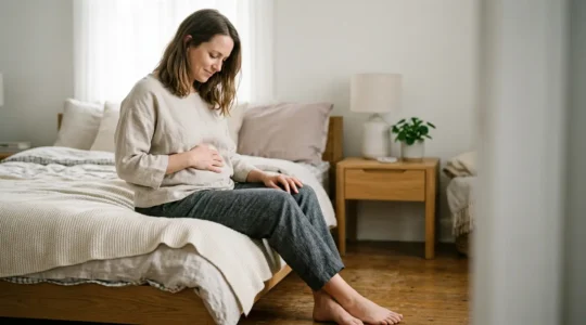 Woman resting in peaceful recovery space during early postpartum period