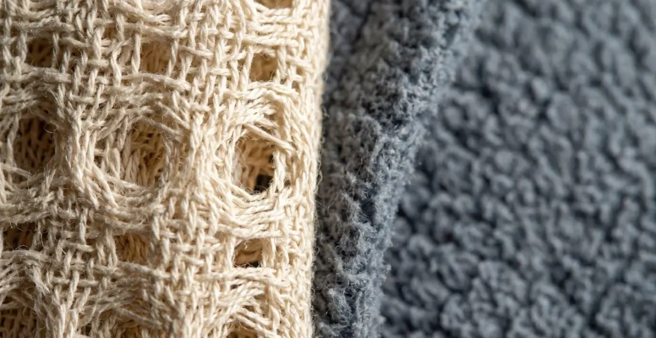 Close-up macro photograph showing breathable cotton fabric texture representing safe versus unsafe breathing environments
