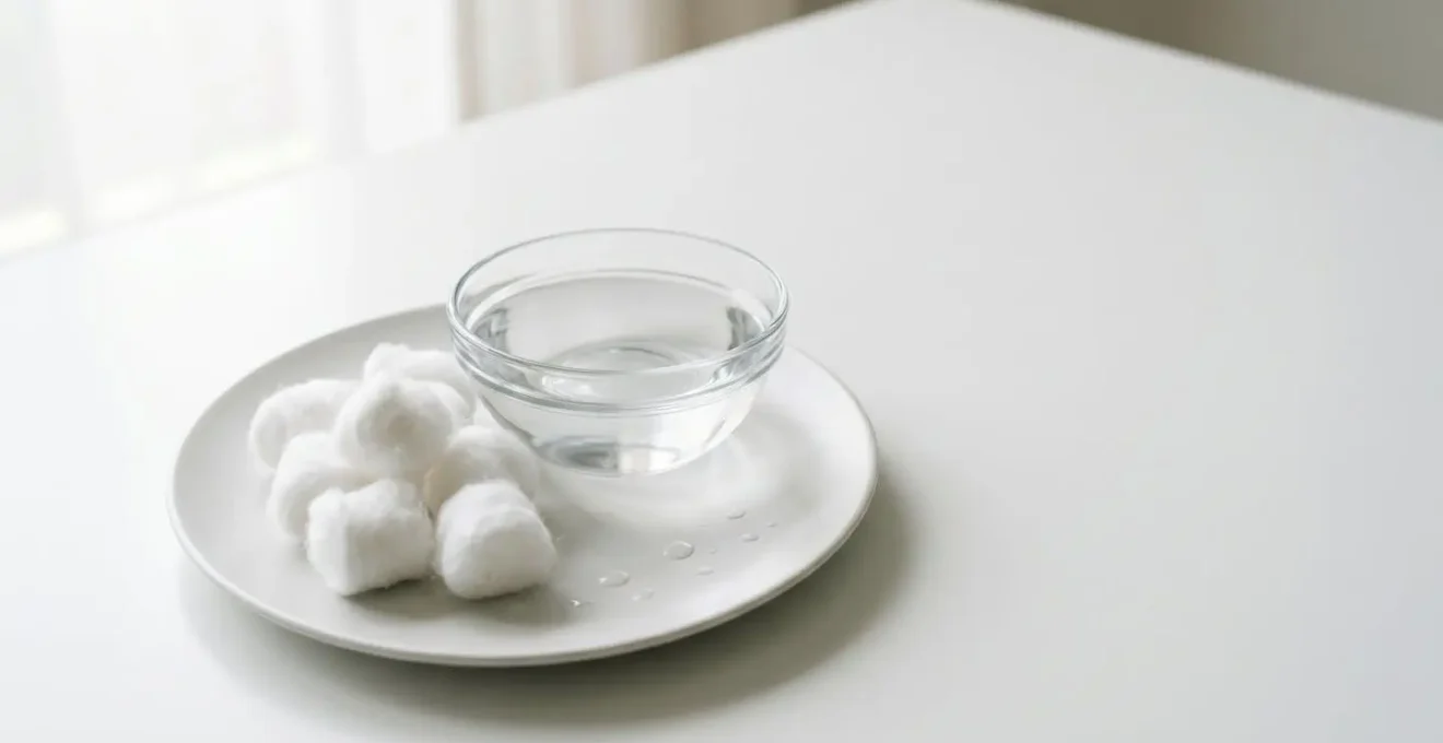 Soft natural cotton wool and clean water for gentle newborn skin cleansing